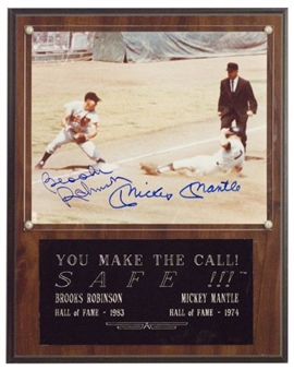 Mickey Mantle & Brooks Robinson Dual Signed 8x10 Color Photo In Wooden Plaque 